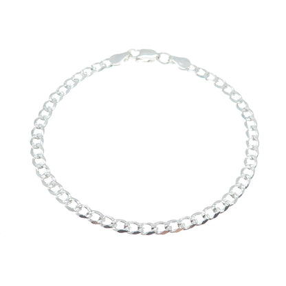 P. LUX 925 Sterling Silver Italy Diamond-Cut Flat Curb Link Bracelet 7"