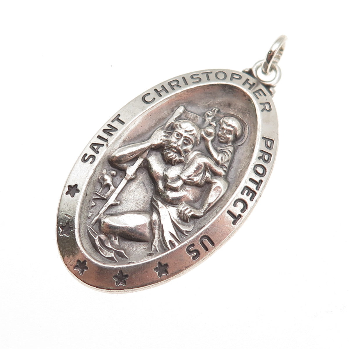 925 Sterling Silver Vintage St. Christopher Religious Medal Charm Pendant