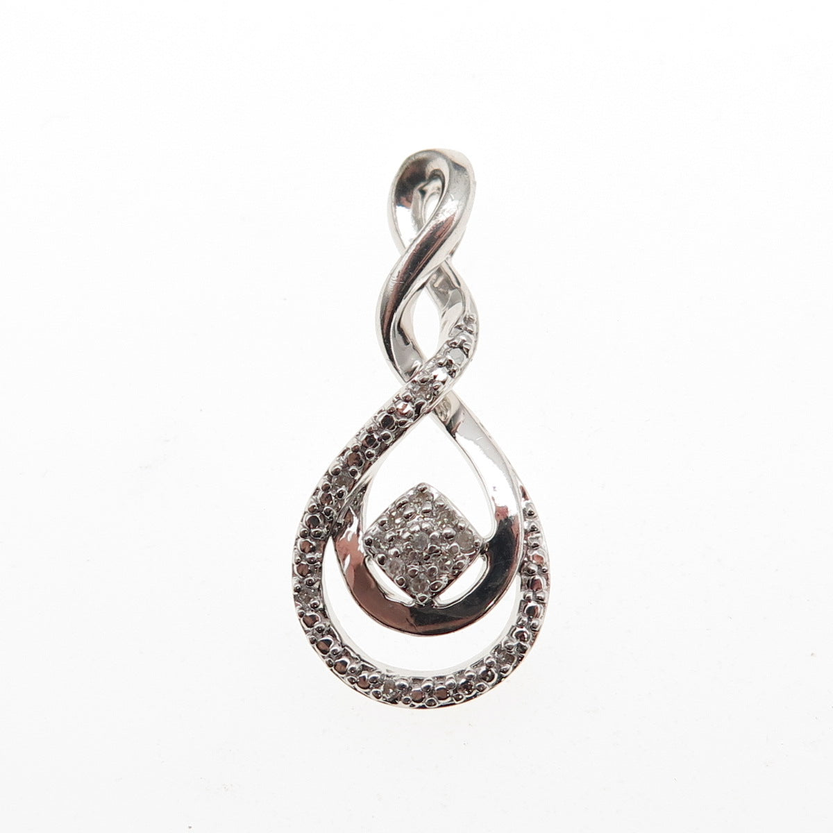 Sun 925 Sterling Silver Real Round-Cut Diamond Infinity Twisted Charm Pendant