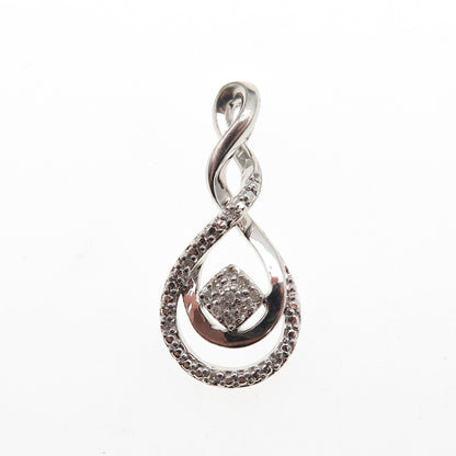 Sun 925 Sterling Silver Real Round-Cut Diamond Infinity Twisted Charm Pendant