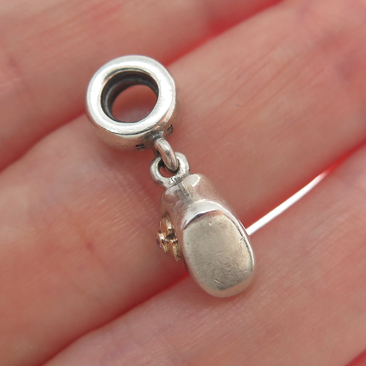 PANDORA Gold 925 Sterling Silver Lavender C Z Baby Shoe Dangle Charm