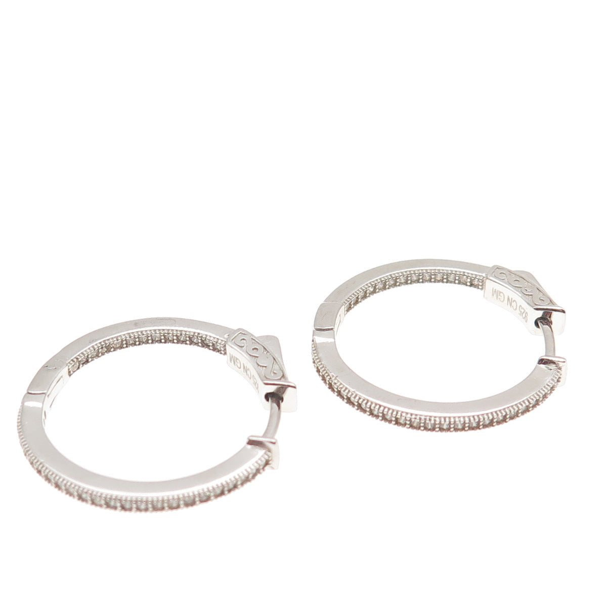 925 Sterling Silver Round-Cut C Z In & Out Hoop Earrings