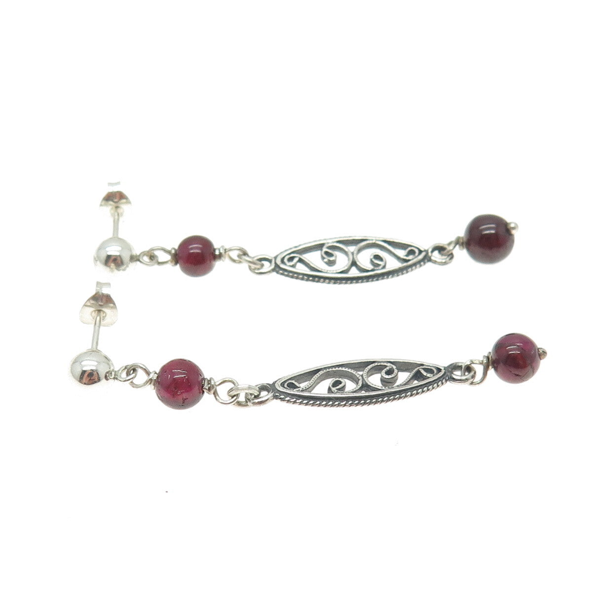 925 Sterling Silver Vintage Real Tourmaline Swirl Dangle Earrings