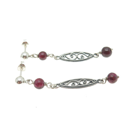 925 Sterling Silver Vintage Real Tourmaline Swirl Dangle Earrings