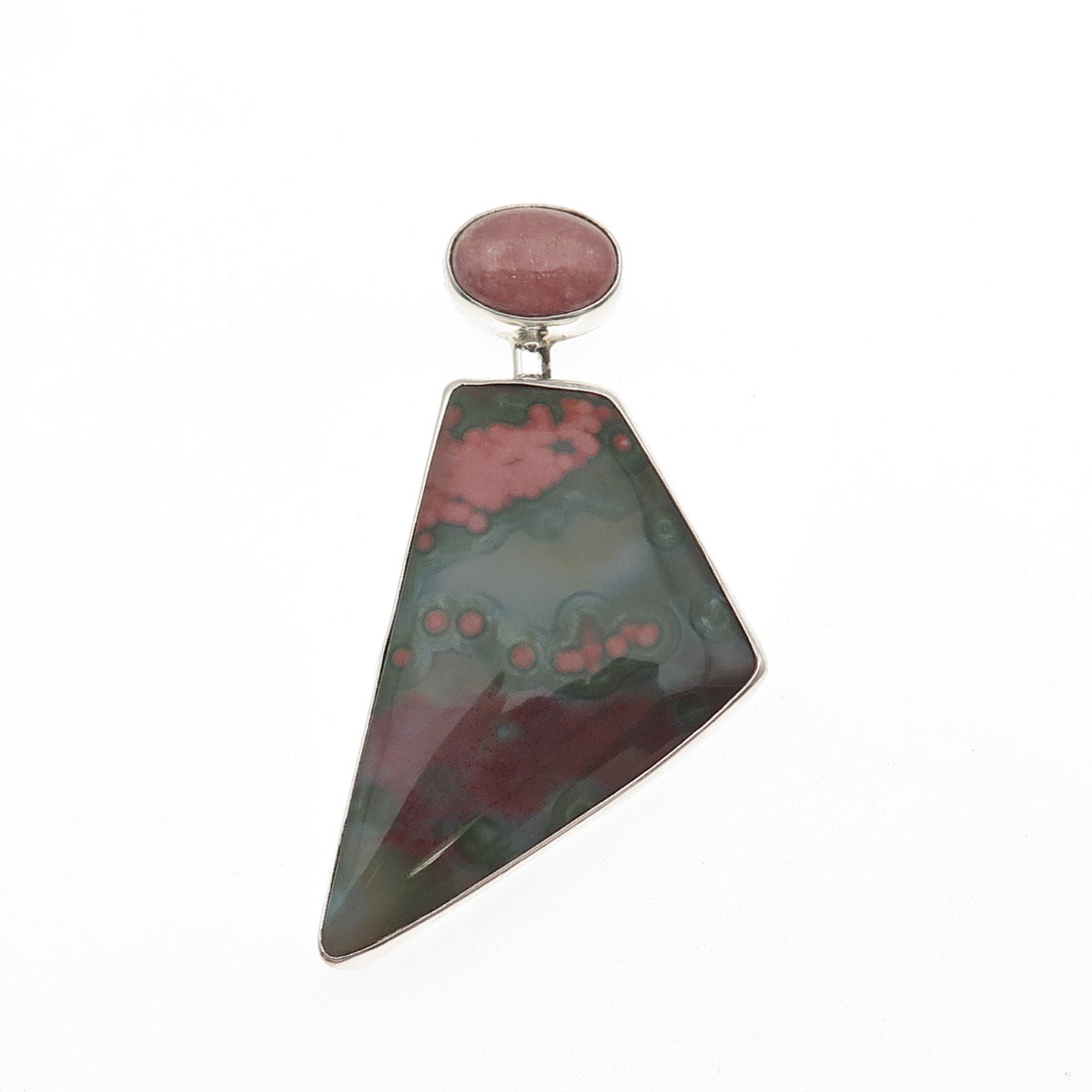 Stanley Bain Navajo Old Pawn Sterling Silver Vintage Agate & Rhodonite Pendant