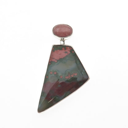 Stanley Bain Navajo Old Pawn Sterling Silver Vintage Agate & Rhodonite Pendant