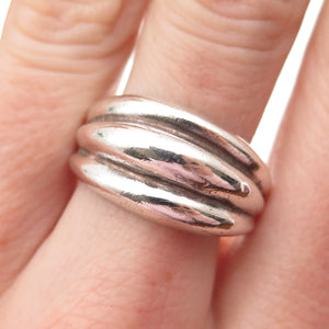 925 Sterling Silver Vintage England Modernist Ribbed Oxidized Ring Size 9