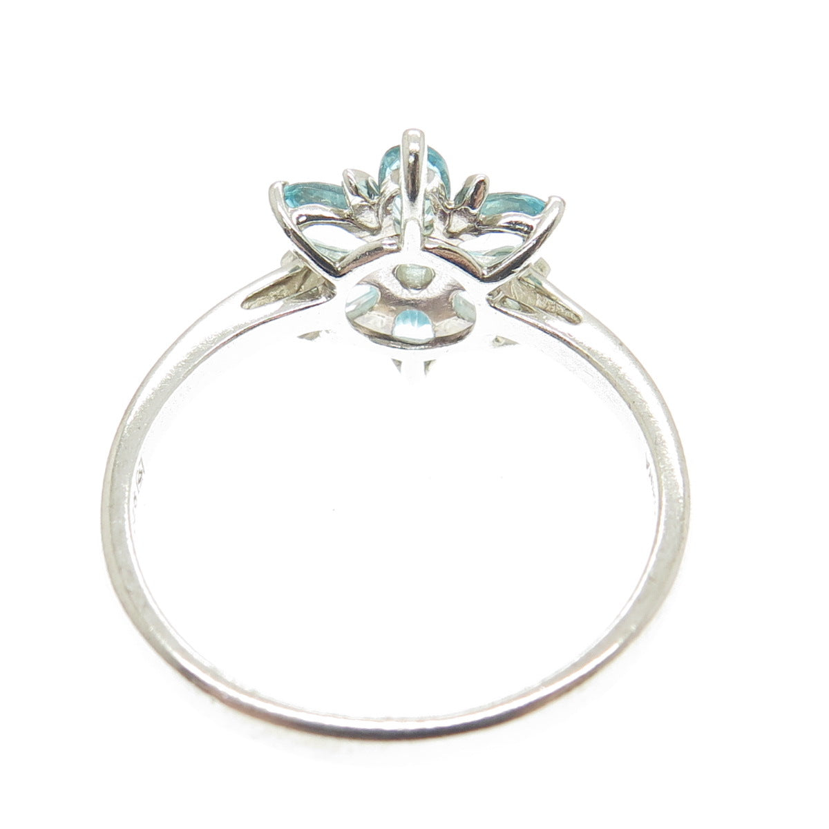 MICHELLE ALBALA Sterling Silver Vintage Real Aquamarine Flower Ring Size 10.25