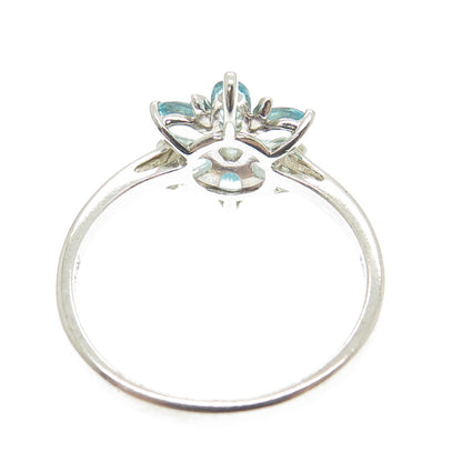 MICHELLE ALBALA Sterling Silver Vintage Real Aquamarine Flower Ring Size 10.25