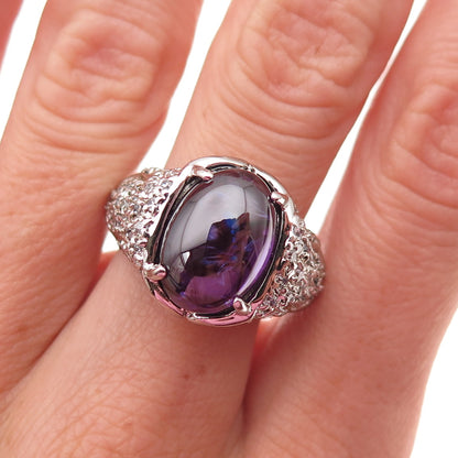 925 Sterling Silver Purple & White C Z Panther Ring Size 9.25