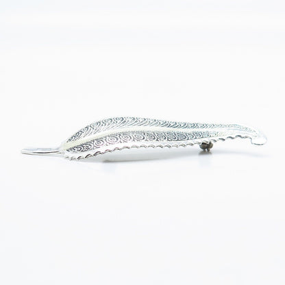 925 Sterling Silver Vintage Beaded Leaf Pin Brooch