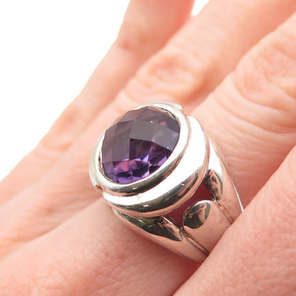Chuck Clemency 925 Sterling Silver Vintage Real Amethyst Modernist Ring Size 7