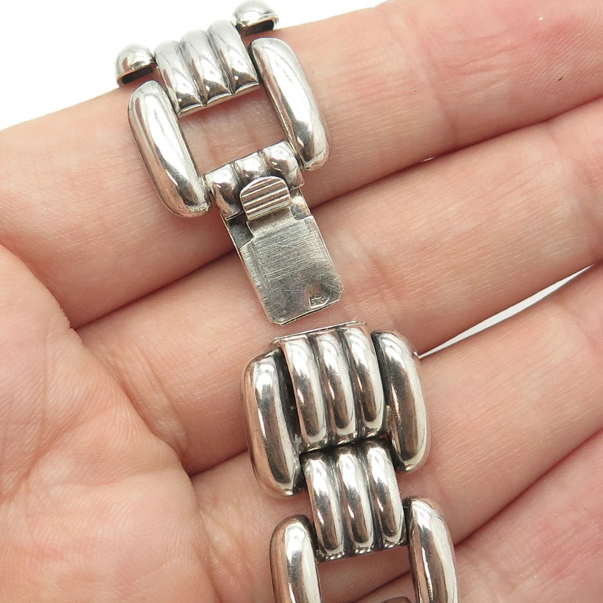 835 Silver Antique Art Deco Panther Link Bracelet 7.5"