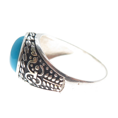 925 Sterling Silver Vintage Sleeping Beauty Turquoise Gem Ethnic Ring Size 11.25