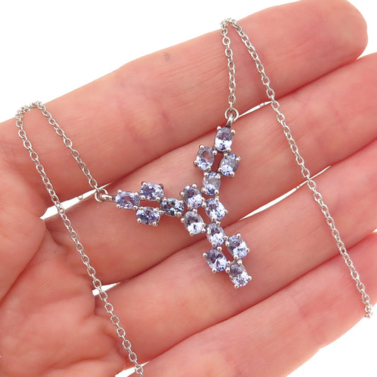 Chuck Clemency 925 Sterling Silver Real Tanzanite Cable Chain Necklace 18"