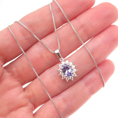 925 Sterling Silver Real Tanzanite & White Topaz Box Chain Necklace 18-20"