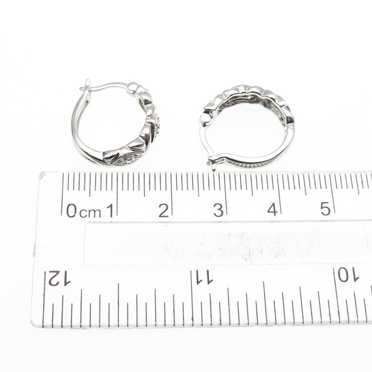 ROSS SIMONS 925 Sterling Silver Real Round-Cut Diamond Hoop Earrings