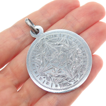 PLAFINA 925 Sterling Silver Vintage Mexico Mayan Calendar Oxidized Pendant
