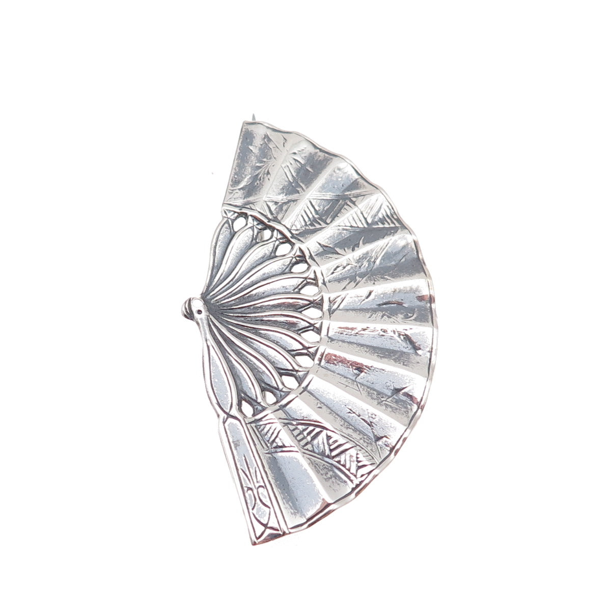 925 Sterling Silver Antique Art Deco Japanese Fan Oxidized Pin Brooch