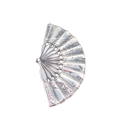 925 Sterling Silver Antique Art Deco Japanese Fan Oxidized Pin Brooch