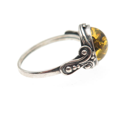 925 Sterling Silver Vintage Real Amber Oxidized Ring Size 8