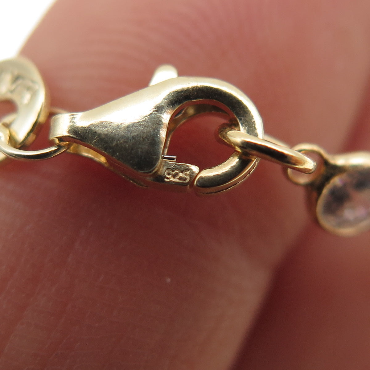 925 Sterling Silver Gold Plated Round-Cut C Z Bracelet 8.25"