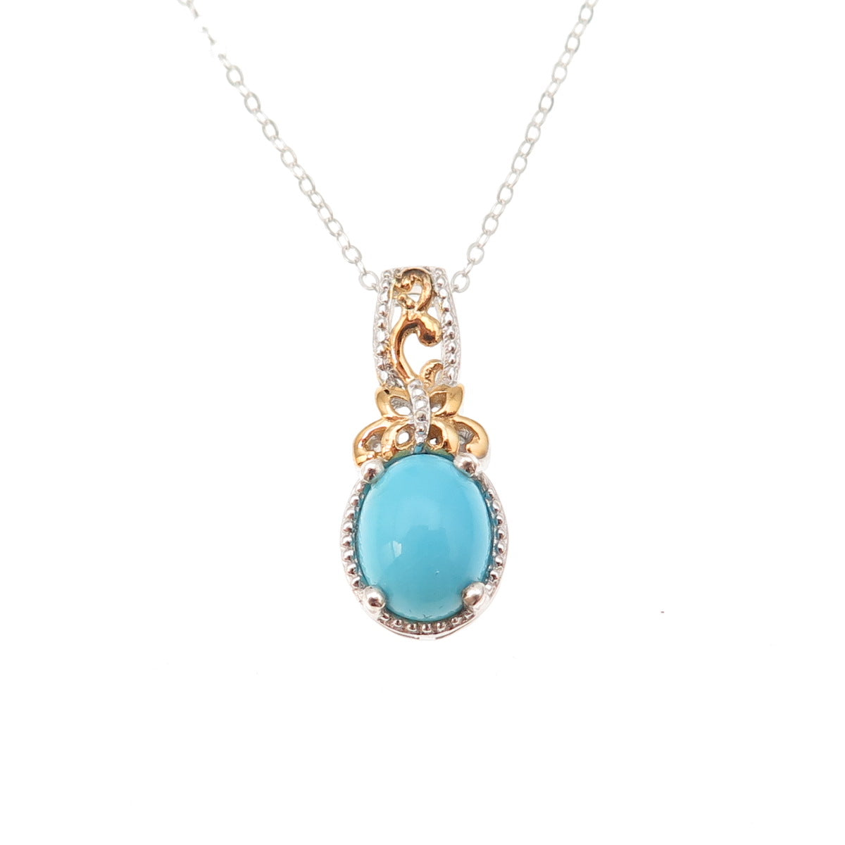 Chuck Clemency 925 Sterling Silver 2-Tone Real Turquoise Butterfly Necklace 20"