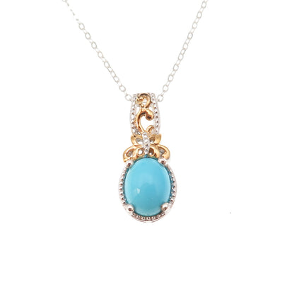 Chuck Clemency 925 Sterling Silver 2-Tone Real Turquoise Butterfly Necklace 20"