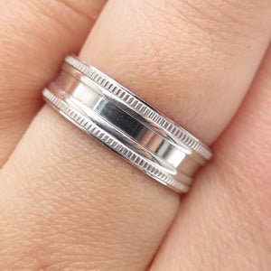 925 Sterling Silver Diamond-Cut Ribbed Band Ring Size 7.5