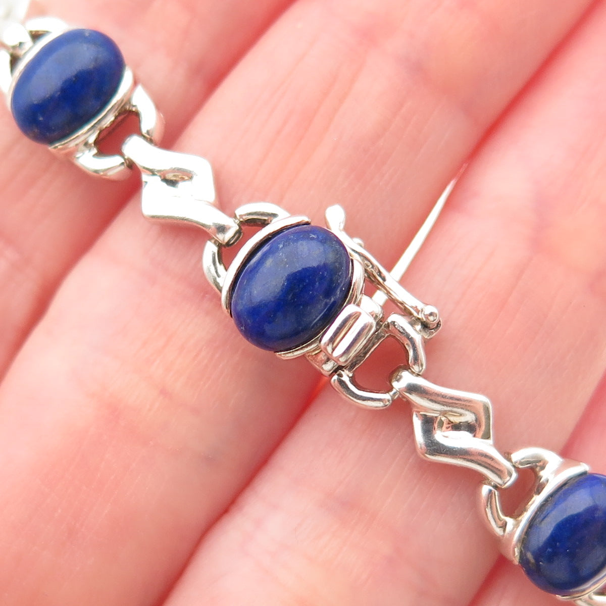 Michelle Albala 925 Sterling Silver Vintage Real Lapis Anchor Link Bracelet 7.5"