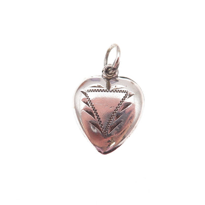 925 Sterling Silver Antique Art Deco Engraved Chatelaine Heart Charm Pendant