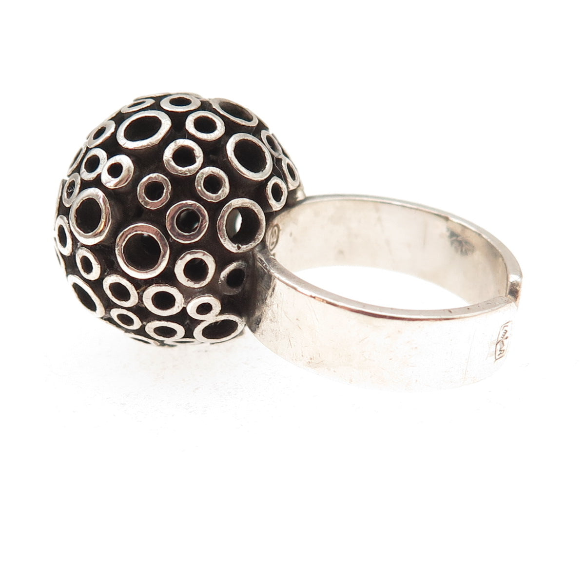 925 Sterling Silver Vintage Modernist Ball Oxidized Adjustable Ring Size 5.25