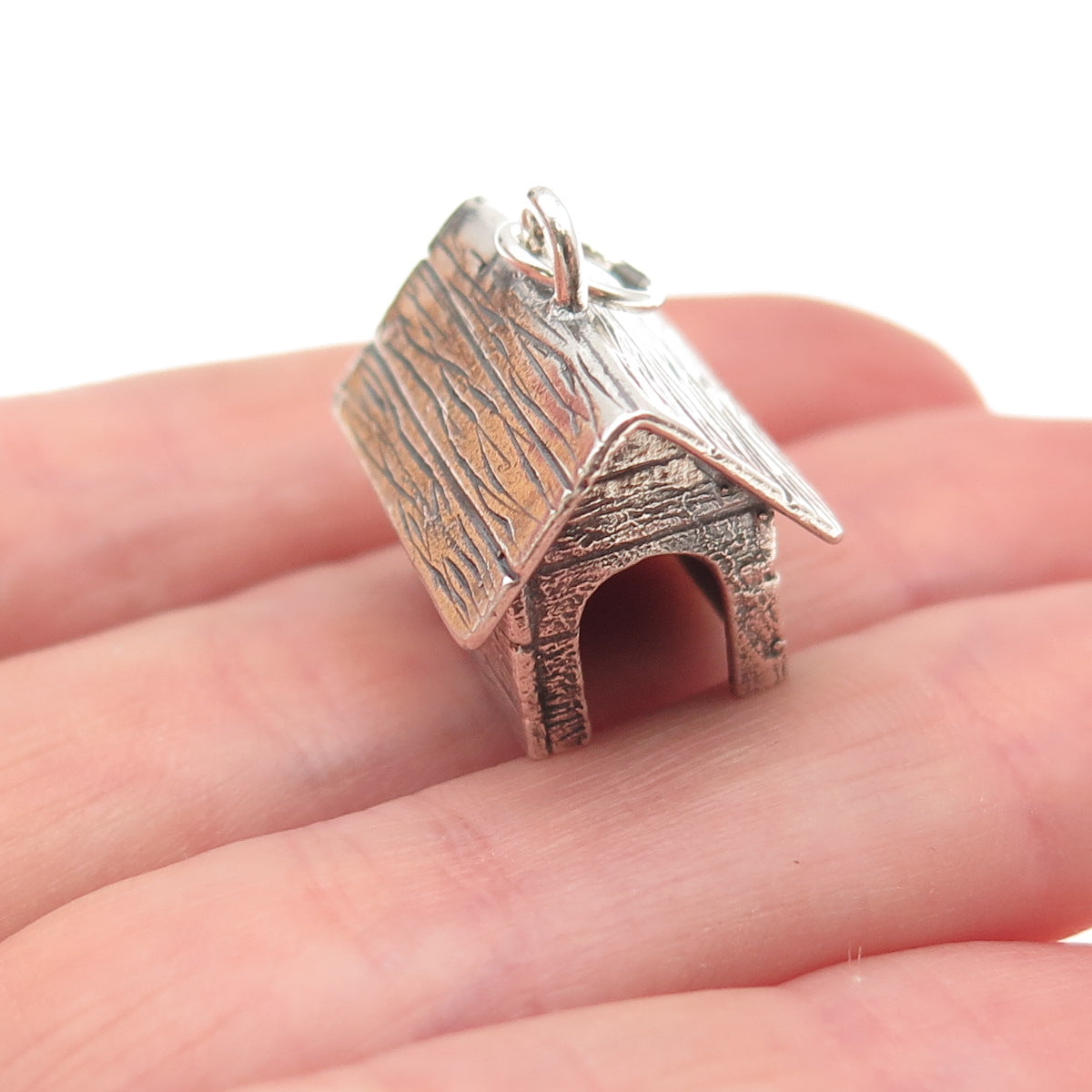 925 Sterling Silver Vintage Dog House Oxidized 3D Charm Pendant