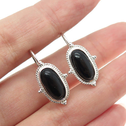 925 Sterling Silver Real Black Onyx Gemstone Earrings