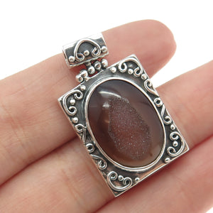 925 Sterling Silver Vintage Real Druzy Agate Swirl Pendant