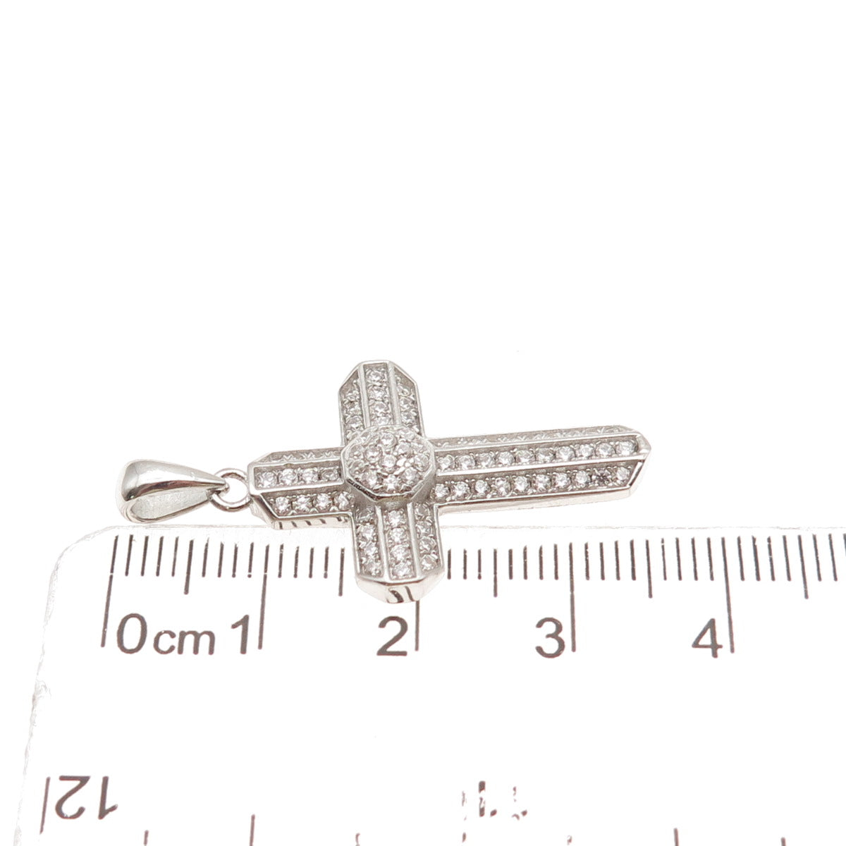 925 Sterling Silver Round-Cut C Z Sparkle Cross Charm Pendant