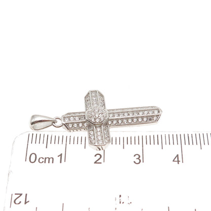 925 Sterling Silver Round-Cut C Z Sparkle Cross Charm Pendant