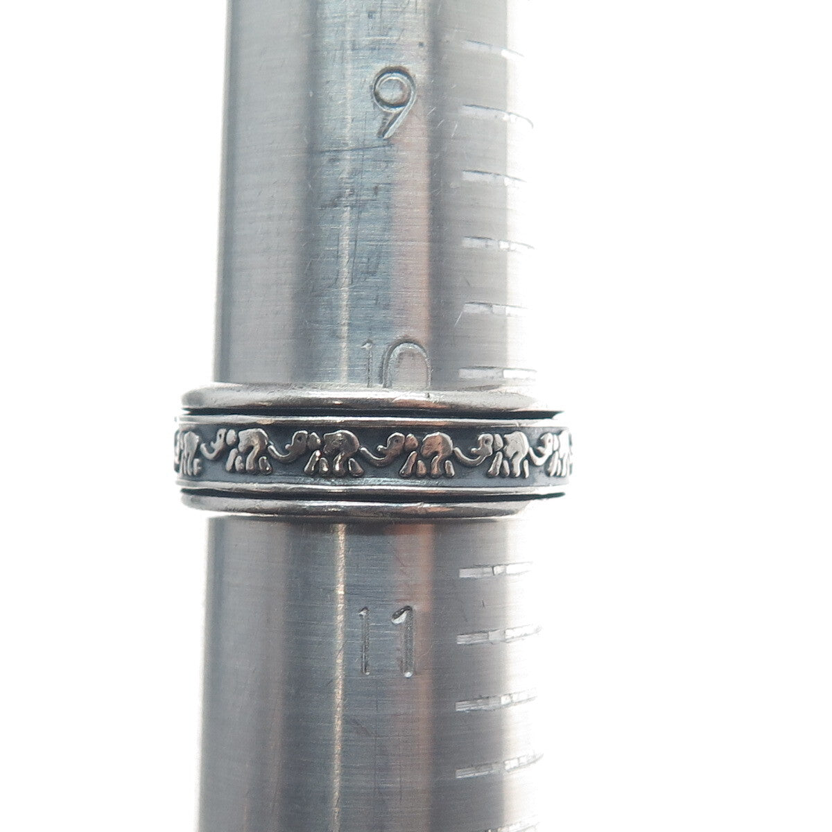 925 Sterling Vintage Mexico Elephant Oxidized Rotating Band Ring Size 10.5