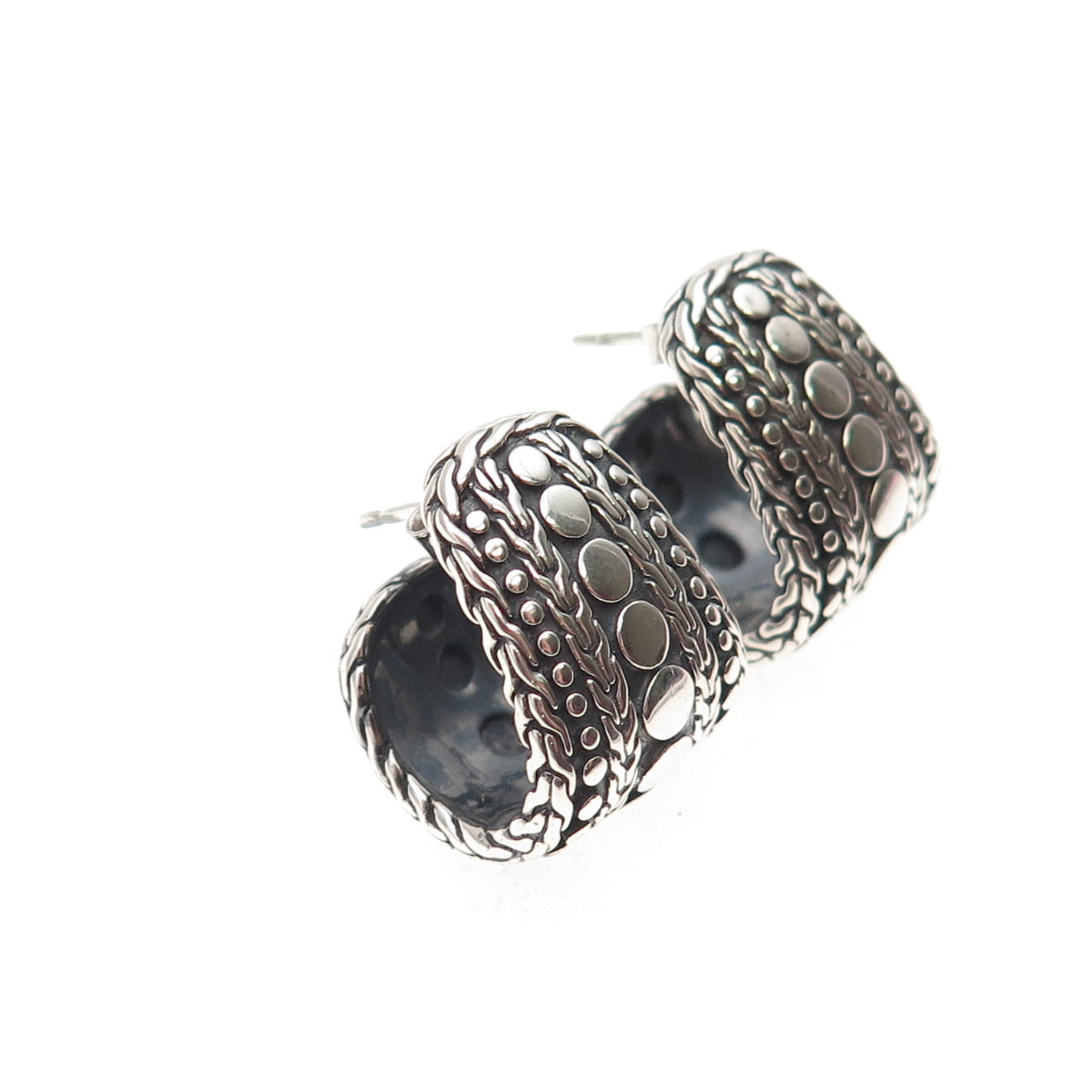 John Hardy 925 Sterling Silver Vintage Dot Nuansa J-Hoop Earrings
