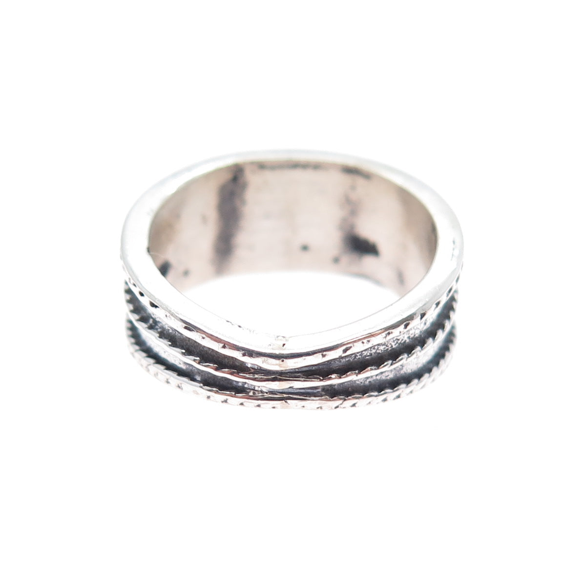 925 Sterling Silver Vintage Modernist Beaded Oxidized Ring Size 6