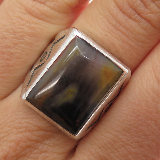 Bell Trading Post Old Pawn Sterling Silver Vintage Agate Tribal Ring Size 8.75