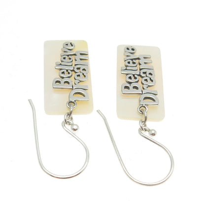 925 Sterling Silver Real Mother-of-Pearl "Believe Dream" Dangling Earrings