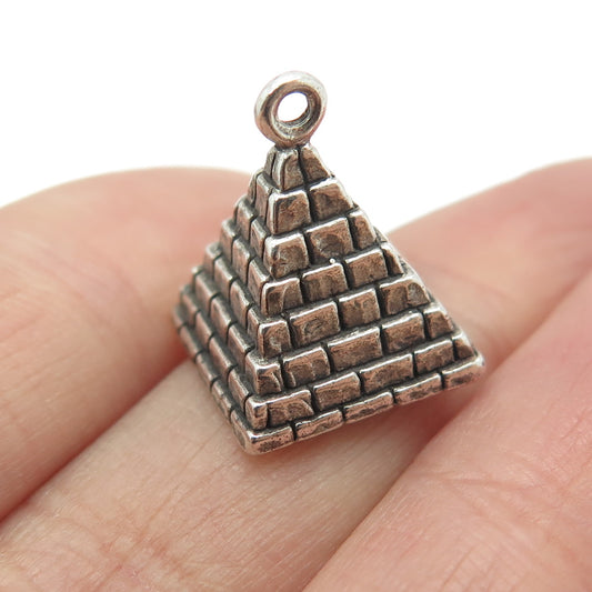 SUNWEST 925 Sterling Silver Vintage Pyramid Minimalist 3D Charm Pendant