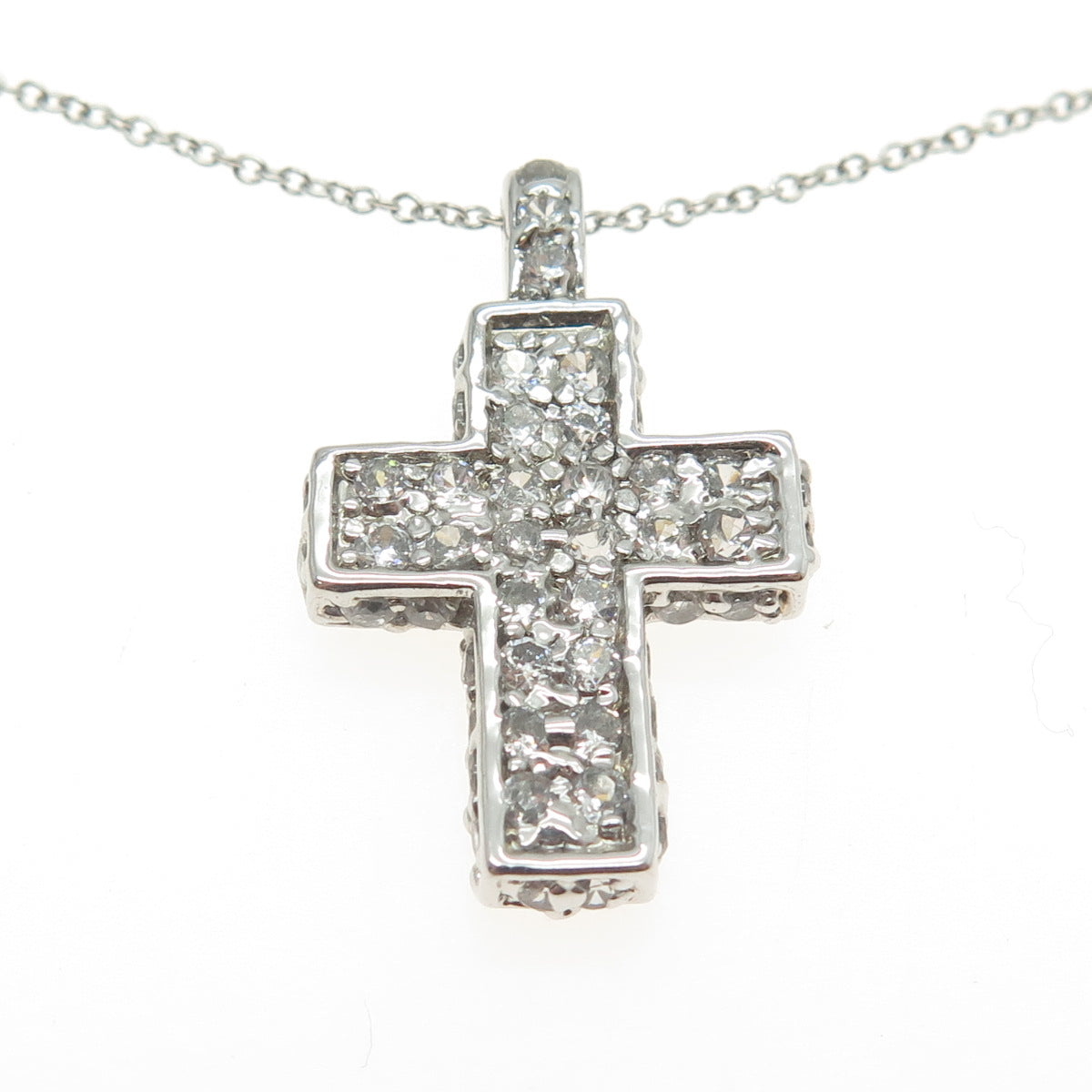 925 Sterling Silver Round-Cut C Z Cross Pendant Rolo Chain Necklace 18"