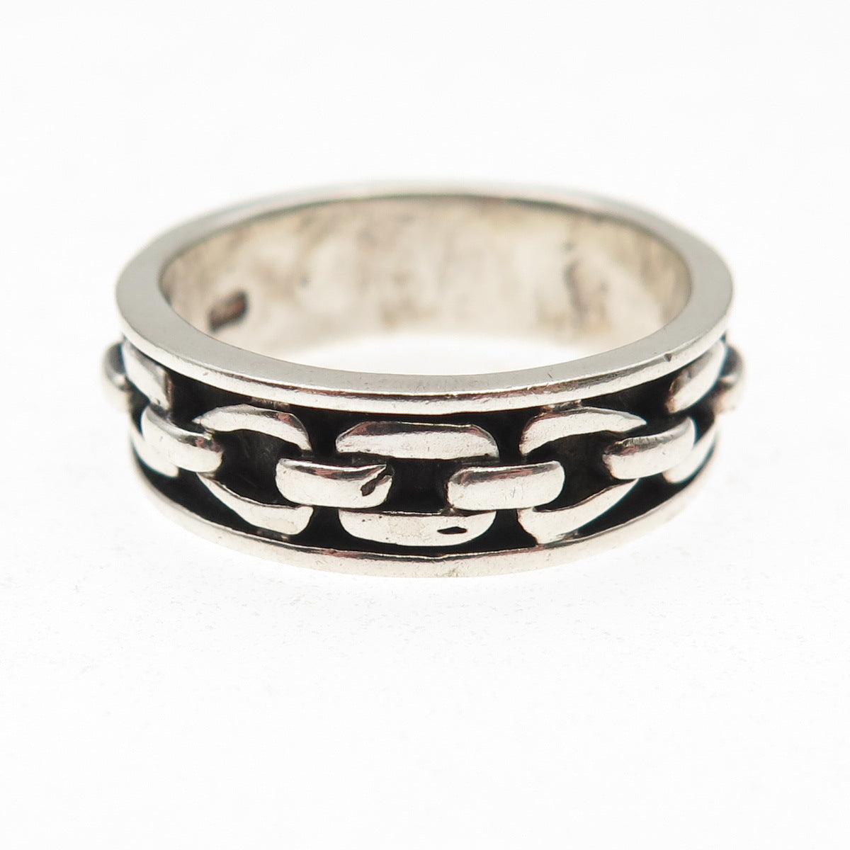 925 Sterling Silver Vintage Mexico Cable Link Oxidized Band Ring Size 9.75
