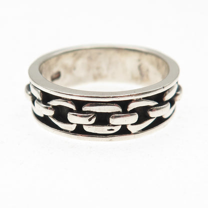 925 Sterling Silver Vintage Mexico Cable Link Oxidized Band Ring Size 9.75