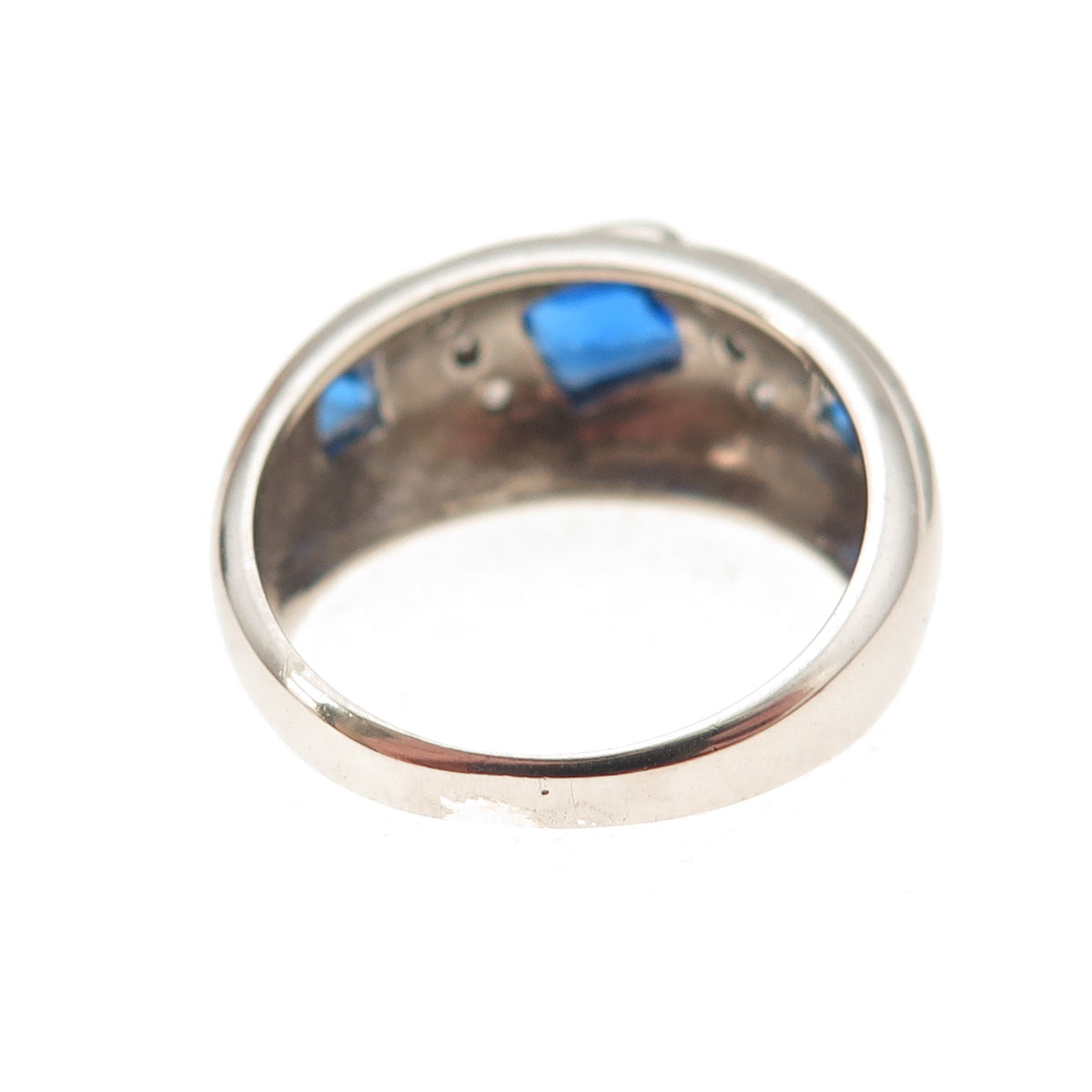 925 Sterling Silver Vintage Real Blue Topaz & C Z Modernist Ring Size 6.5