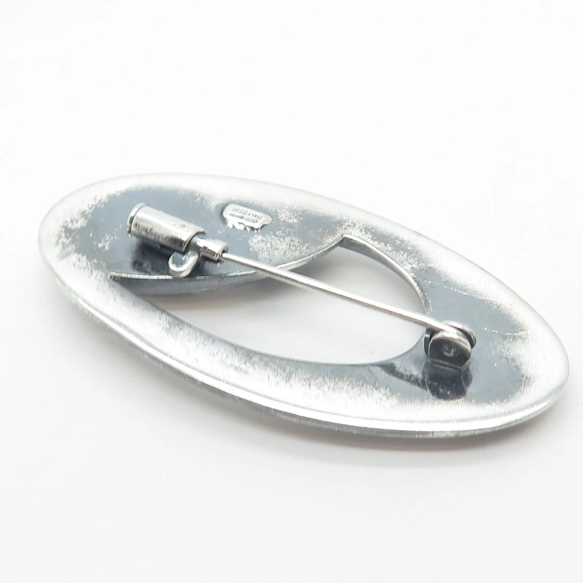 925 Sterling Silver Vintage Italy Modernist Oval Pin Brooch