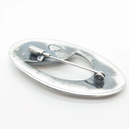 925 Sterling Silver Vintage Italy Modernist Oval Pin Brooch