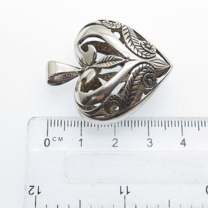 MORNING SUN 925 Sterling Silver Vintage Ornate Flower Heart Pendant